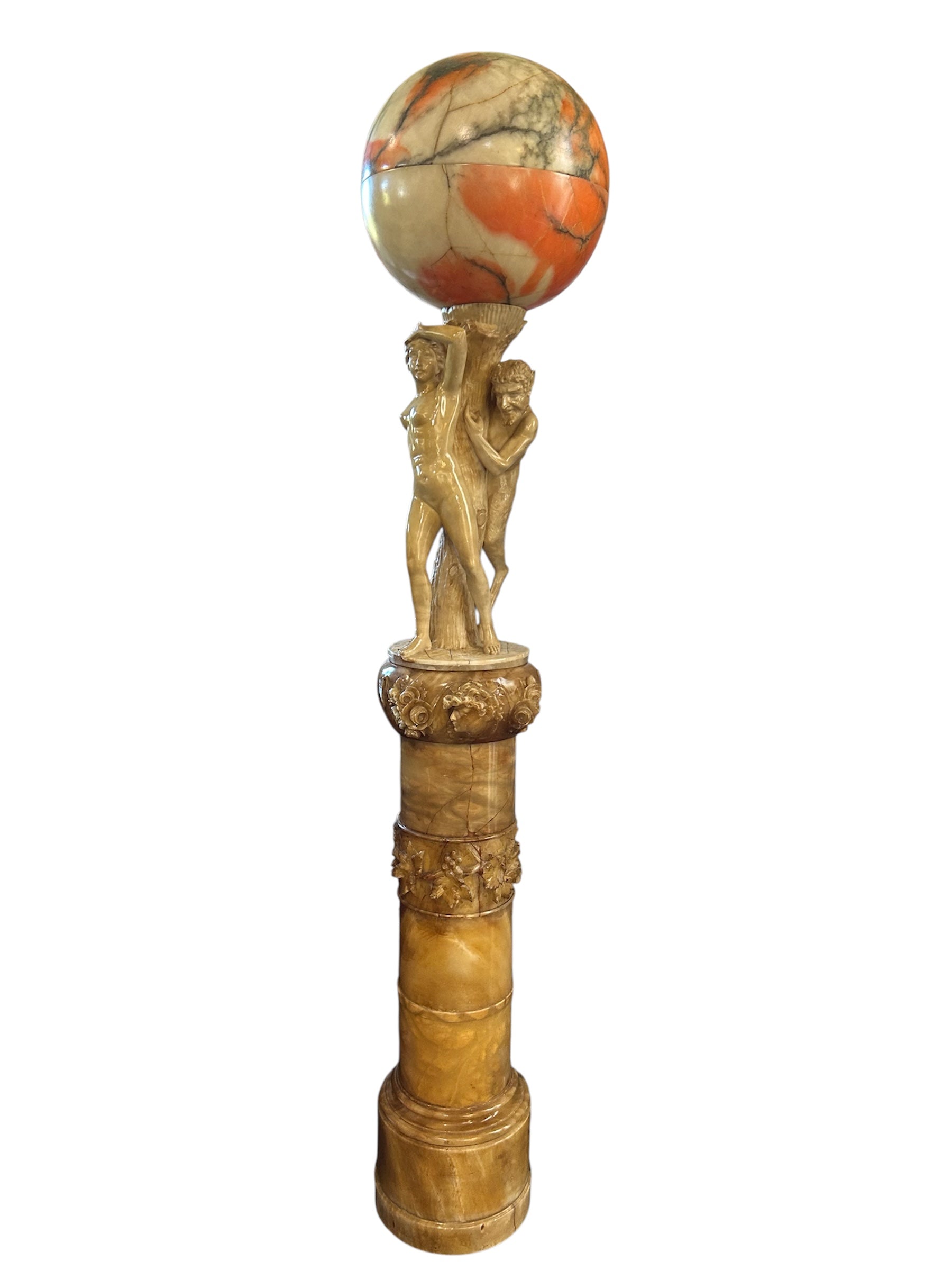Italian Carved Alabaster Monumental Lamp
