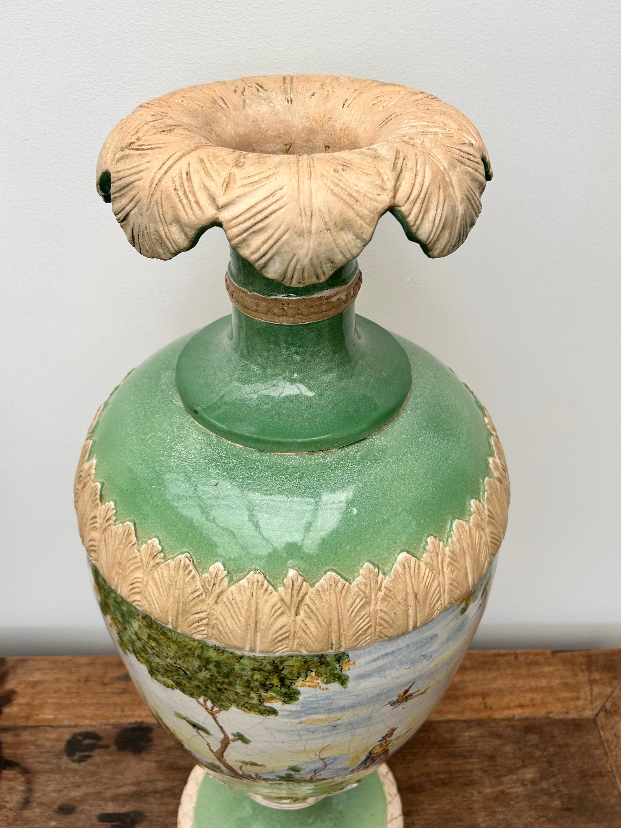 Pair of Large Antique Continental Majolica Vases SOLD