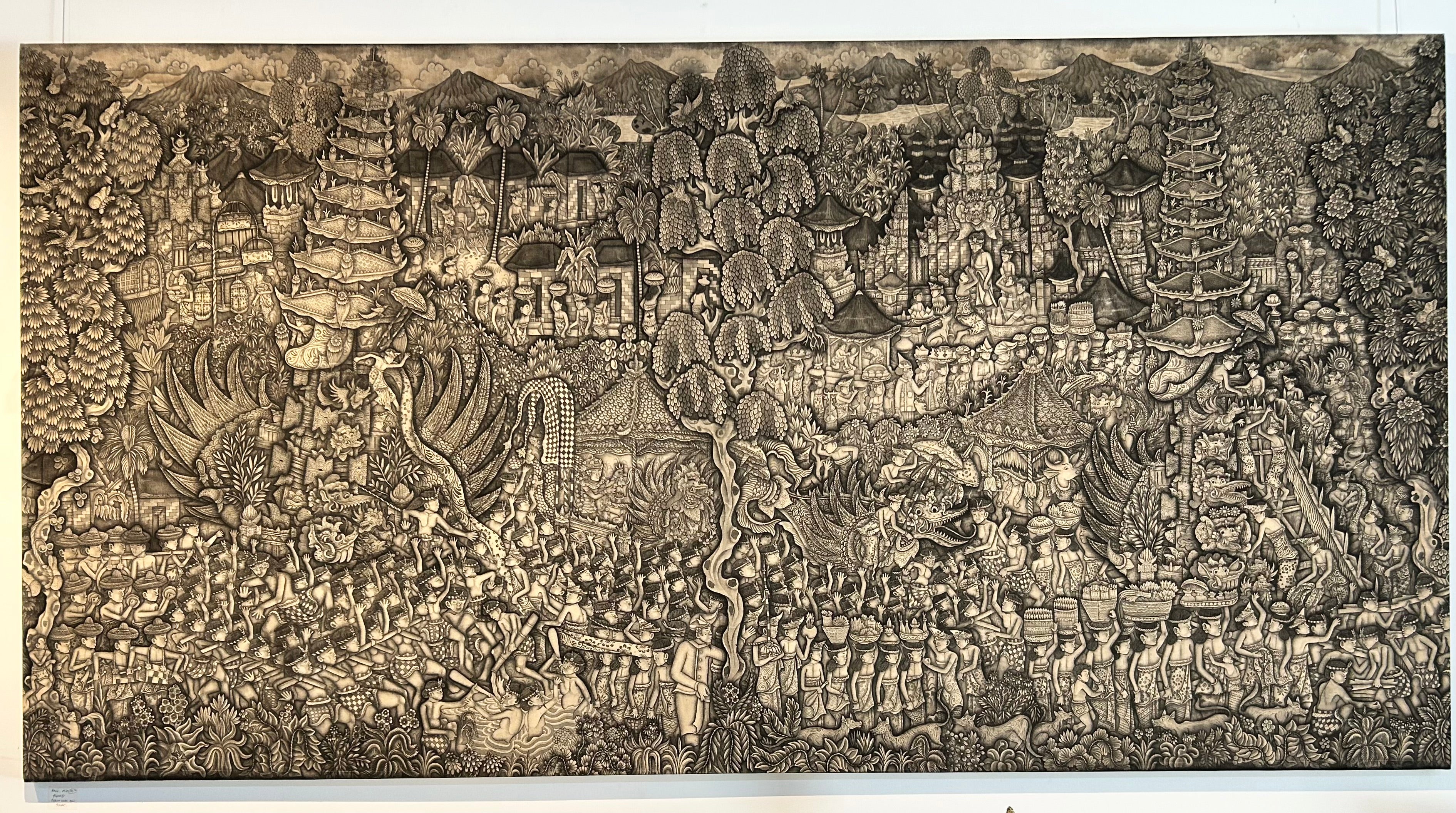 Large Mid 20th Century Traditional Balinese Painting