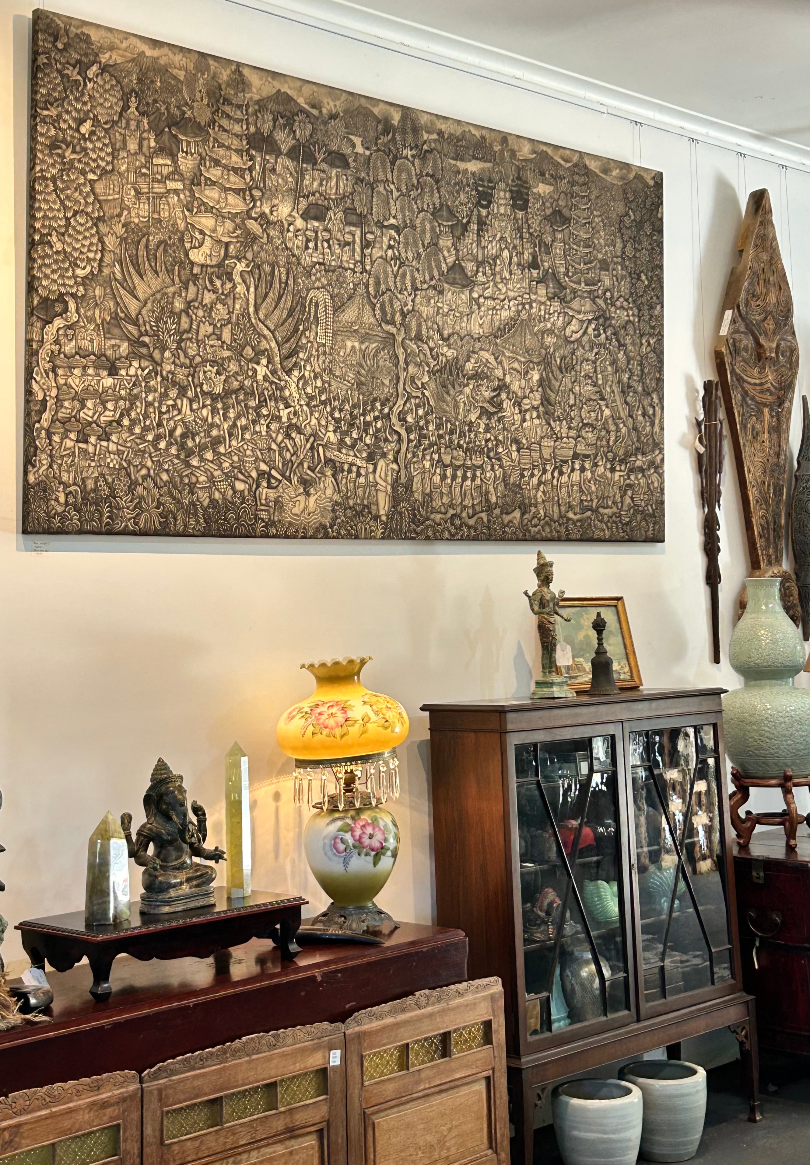 Large Mid 20th Century Traditional Balinese Painting