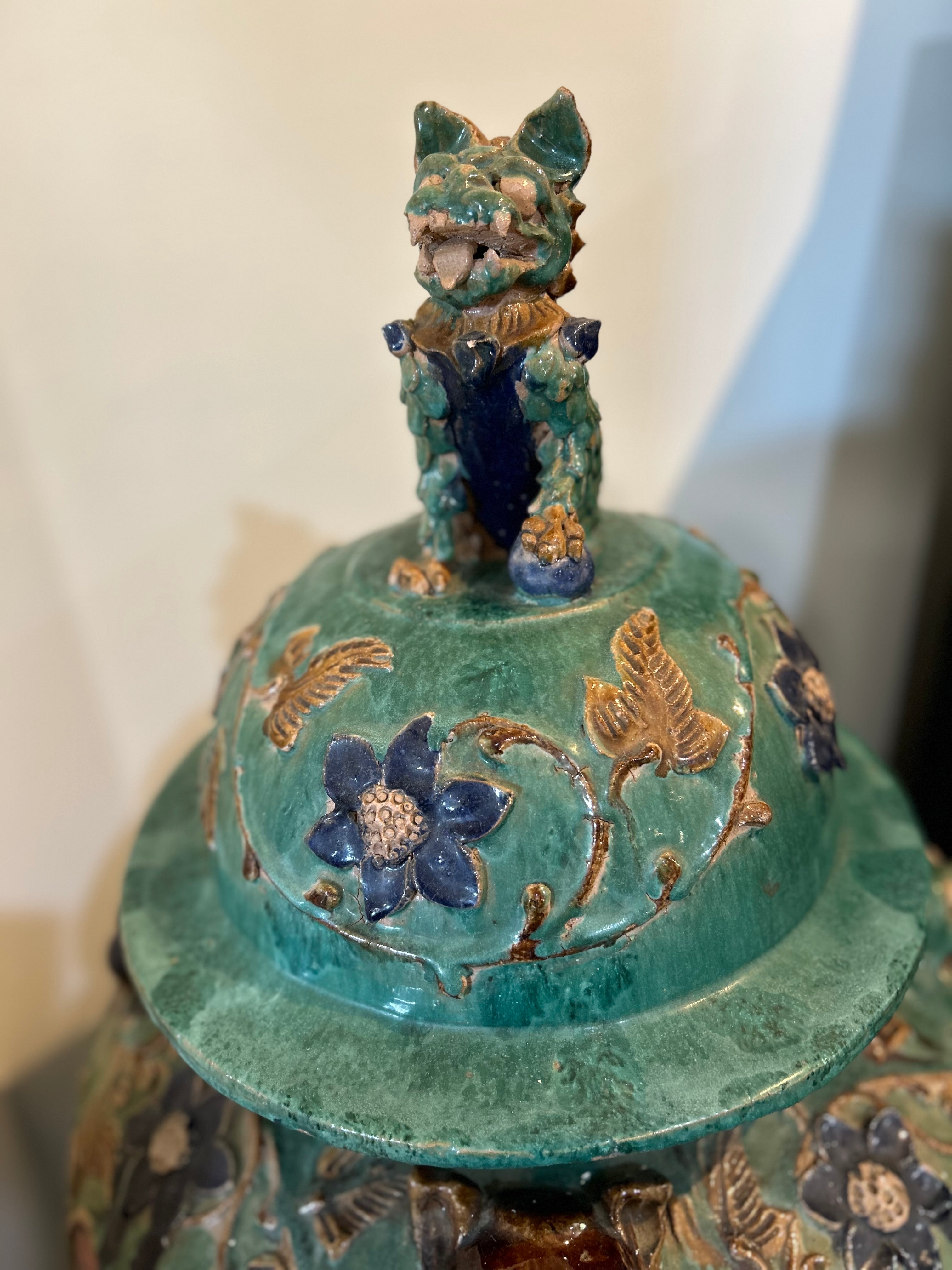 Large Chinese Sancai Lidded Floor Vase