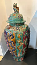 Large Chinese Sancai Lidded Floor Vase
