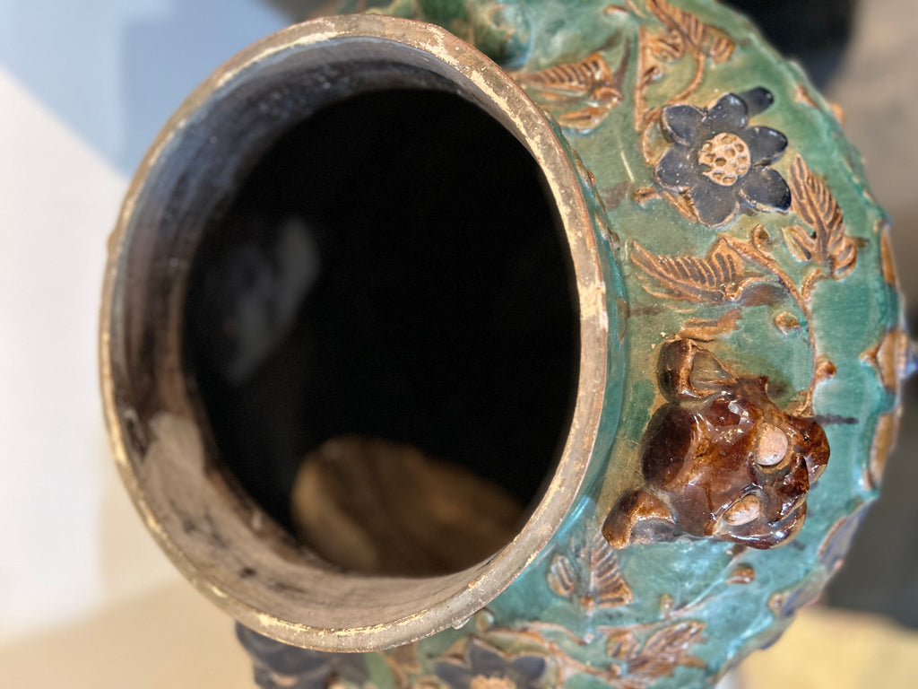 Large Chinese Sancai Lidded Floor Vase