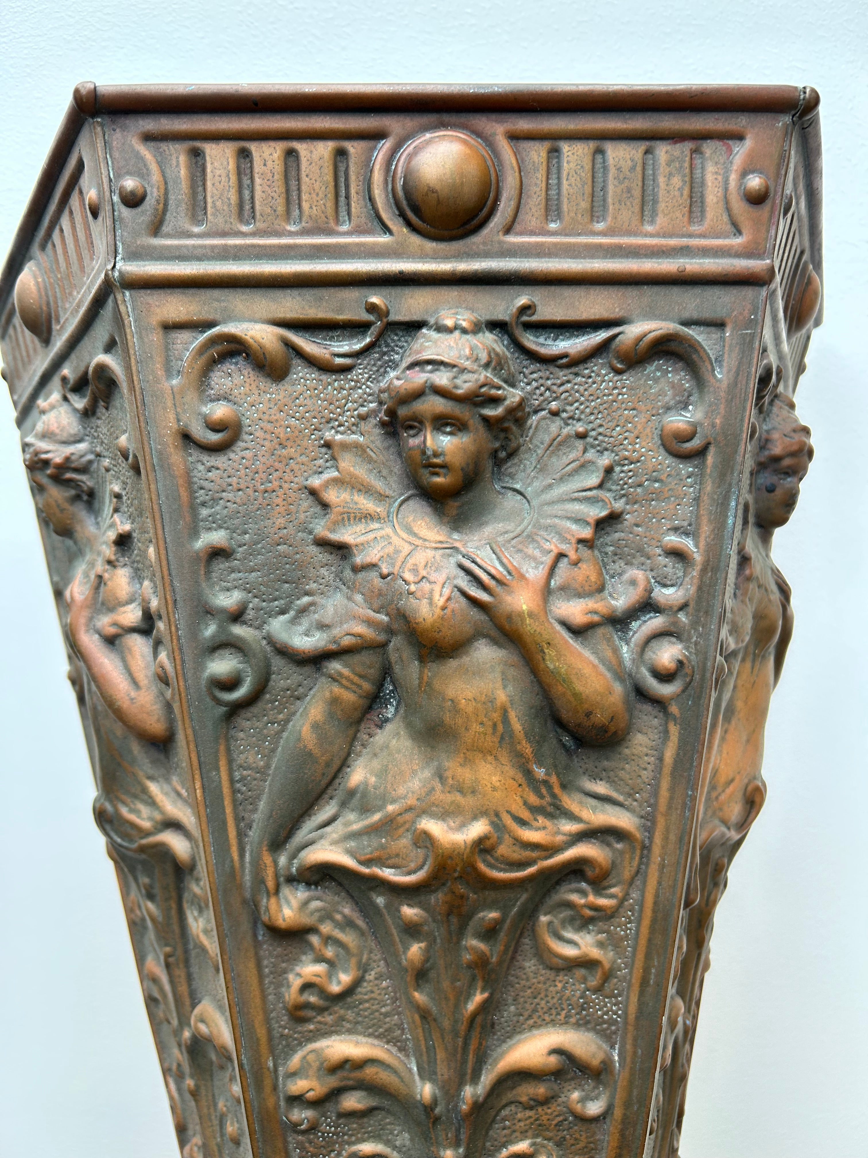 Pair Art Nouveau Repoussé Copper Wall Sconces / Vases / Torcheres