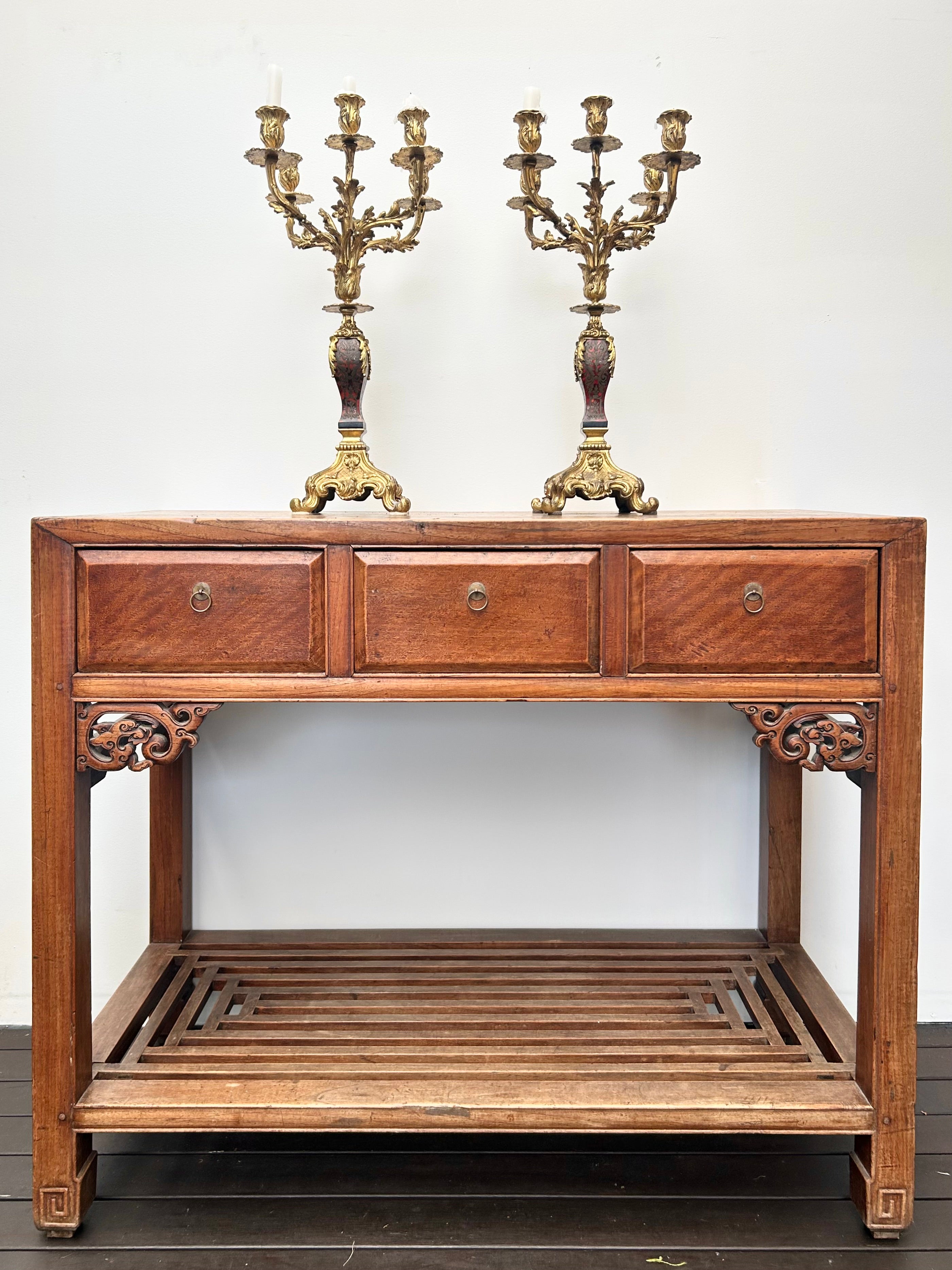 Pair French 19th century Gilt and Boulle Candelabras