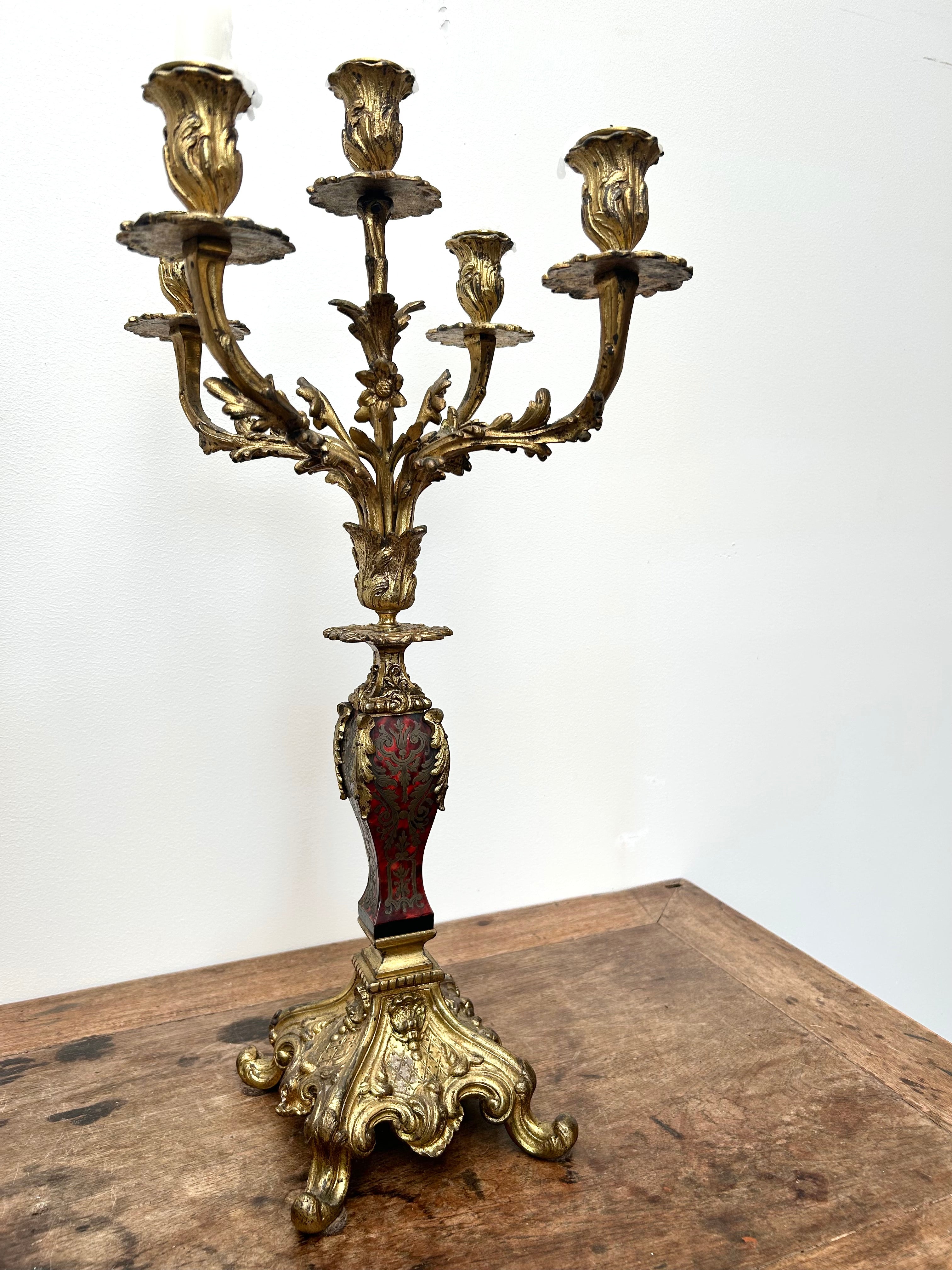 Pair French 19th century Gilt and Boulle Candelabras
