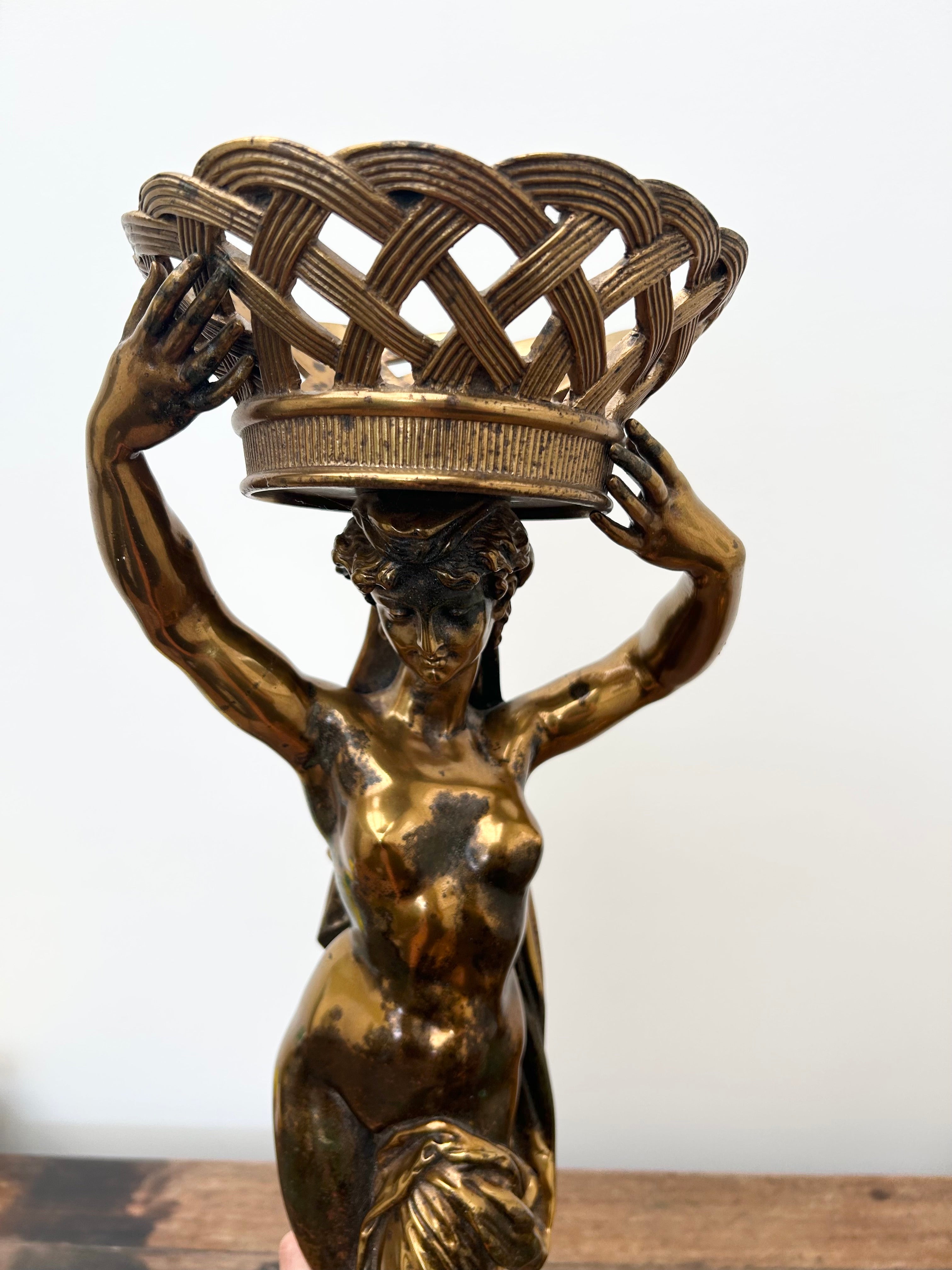 Pair antique Empire style Gilt bronze Female maiden wall sonces