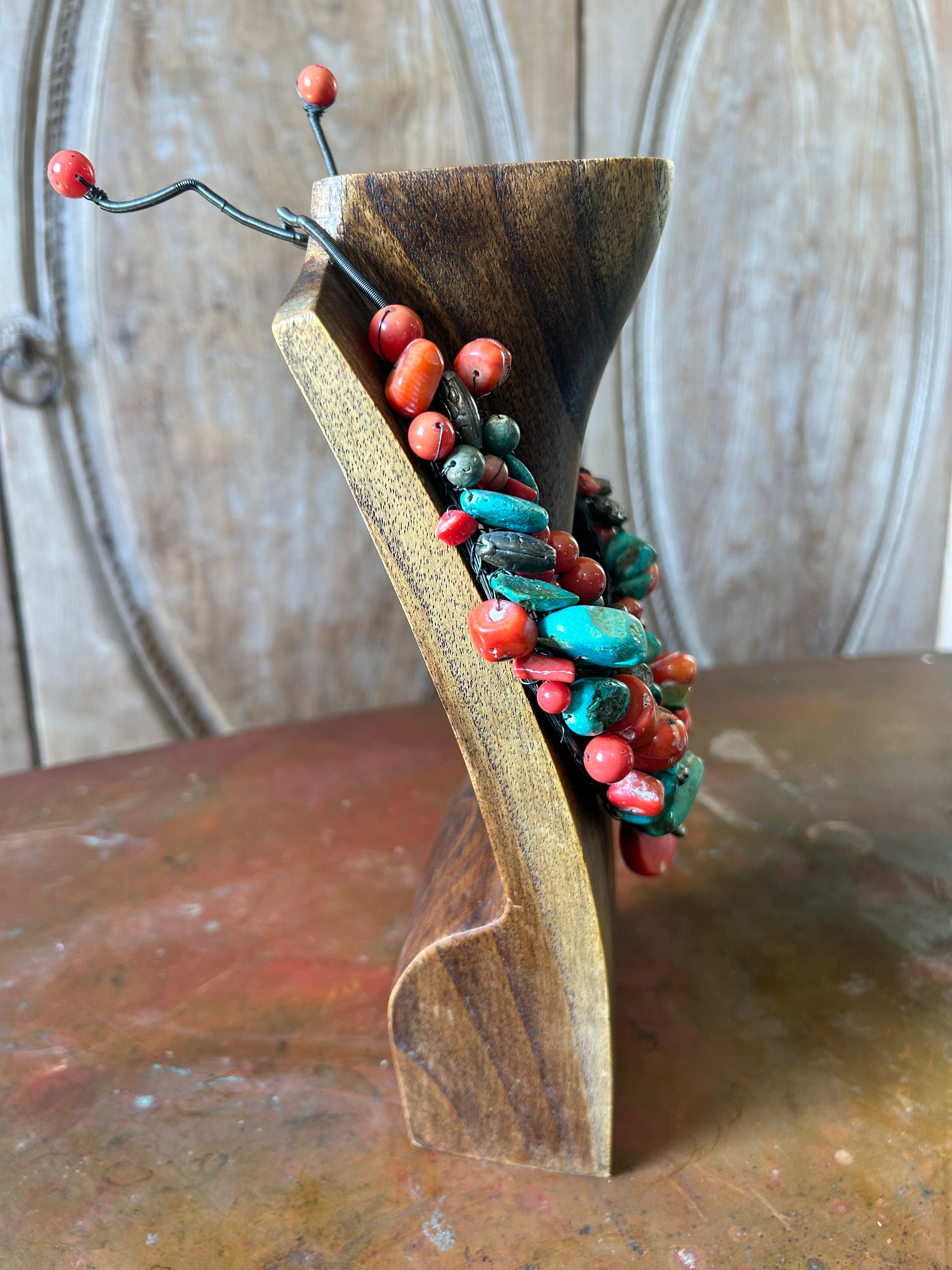 Turquoise, red coral and carnelian necklace