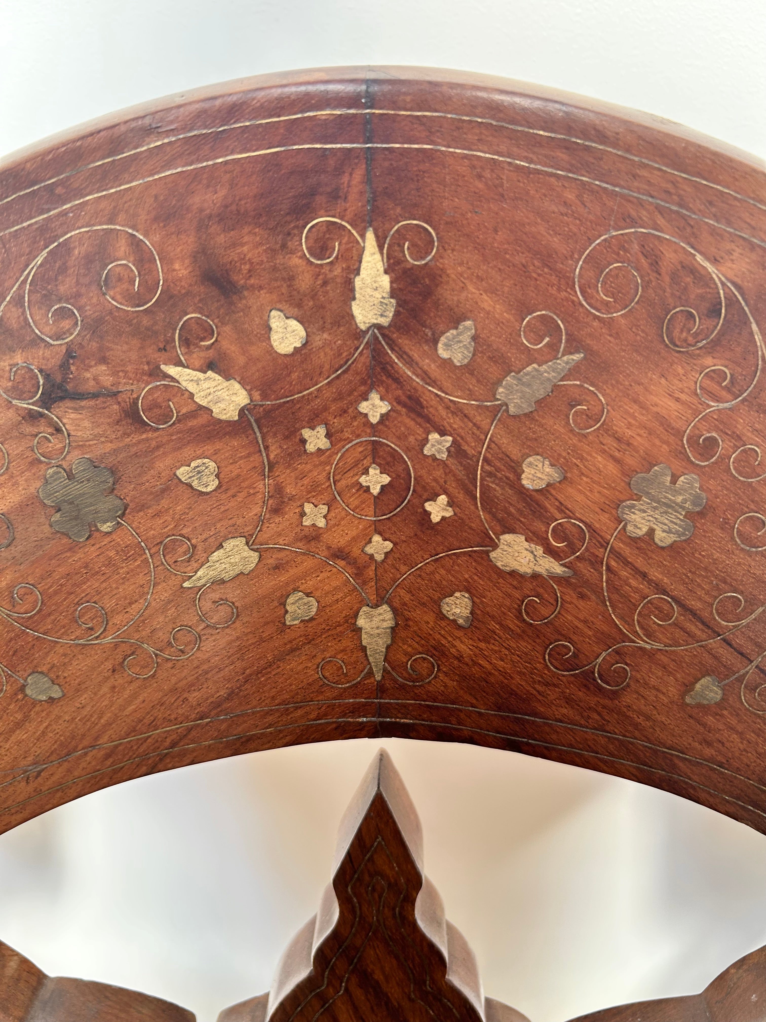 Vintage timber Savonarola Chair with brass inlay