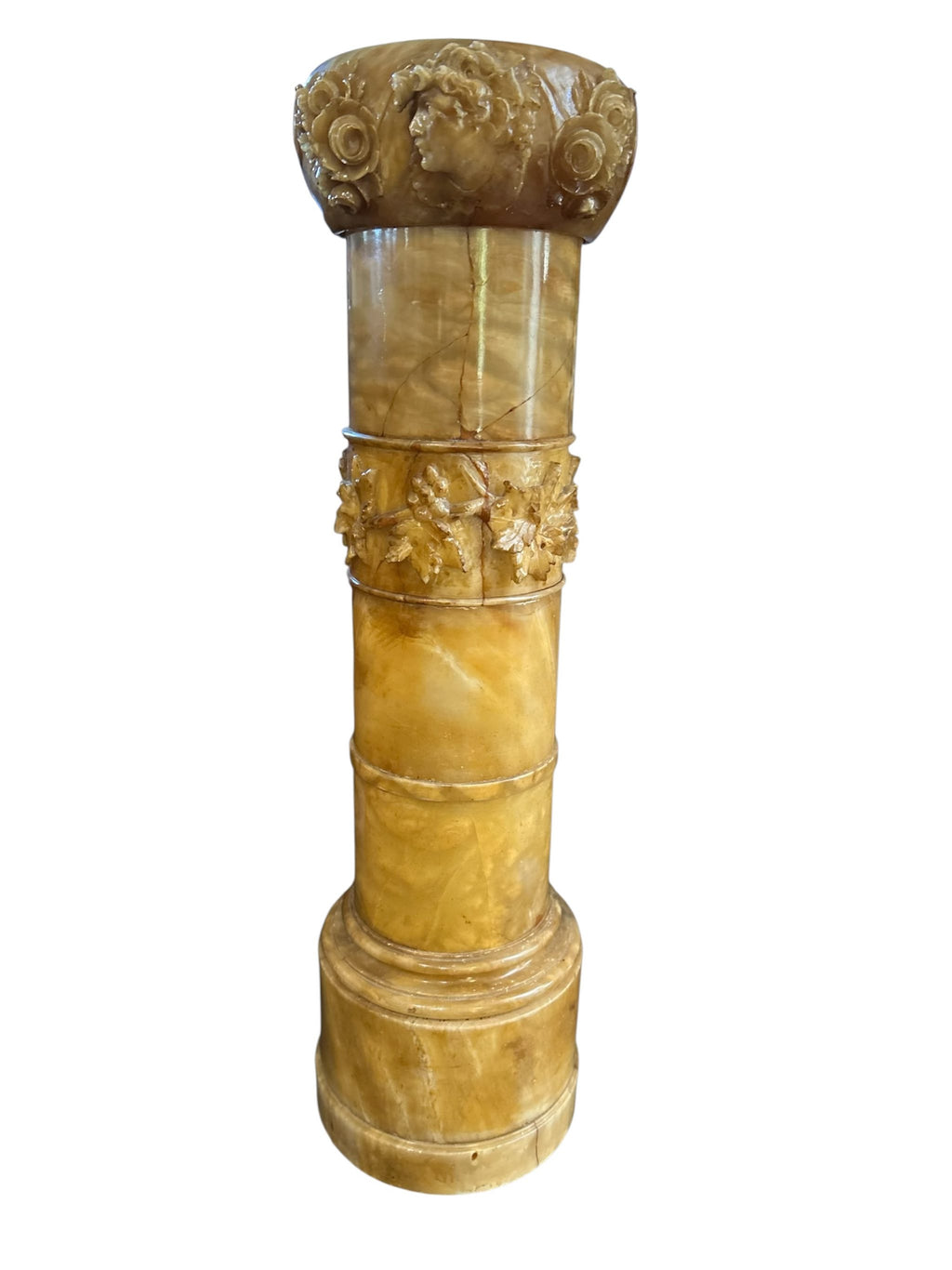 Italian Carved Alabaster Monumental Lamp with Pan and Aphrodite