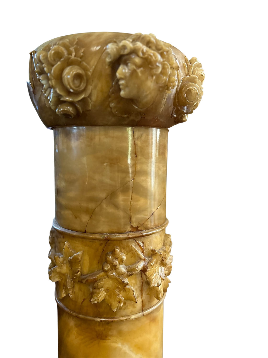 Italian Carved Alabaster Monumental Lamp with Pan and Aphrodite