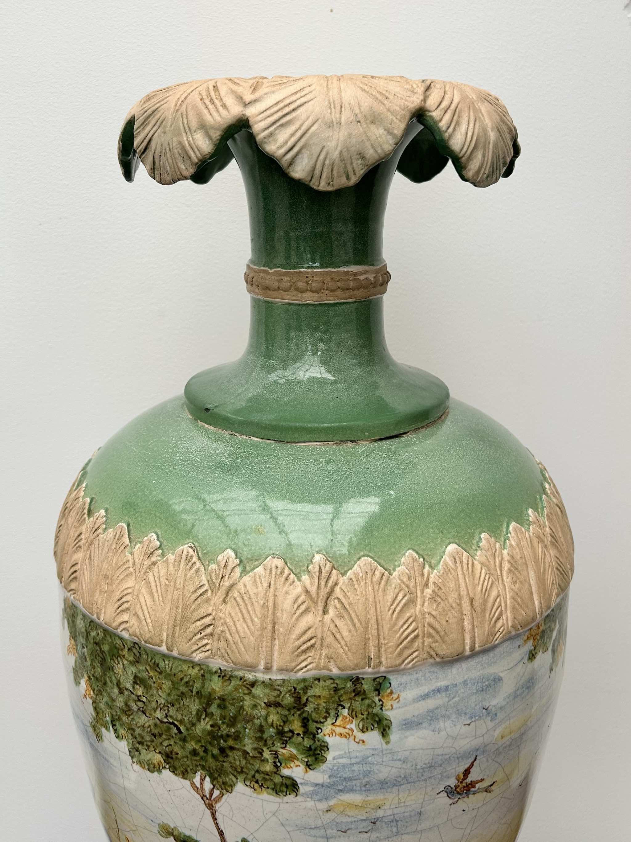 Pair of Large Antique Continental Majolica Vases SOLD