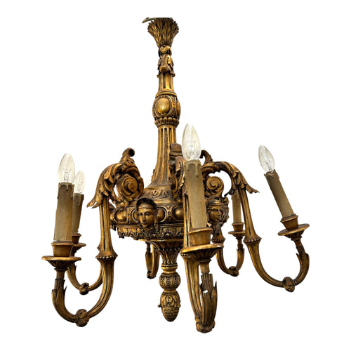 Antique French Giltwood Six-Light Chandelier | Napoleon III Period, 19th Century