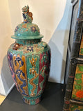 Large Chinese Sancai Lidded Floor Vase