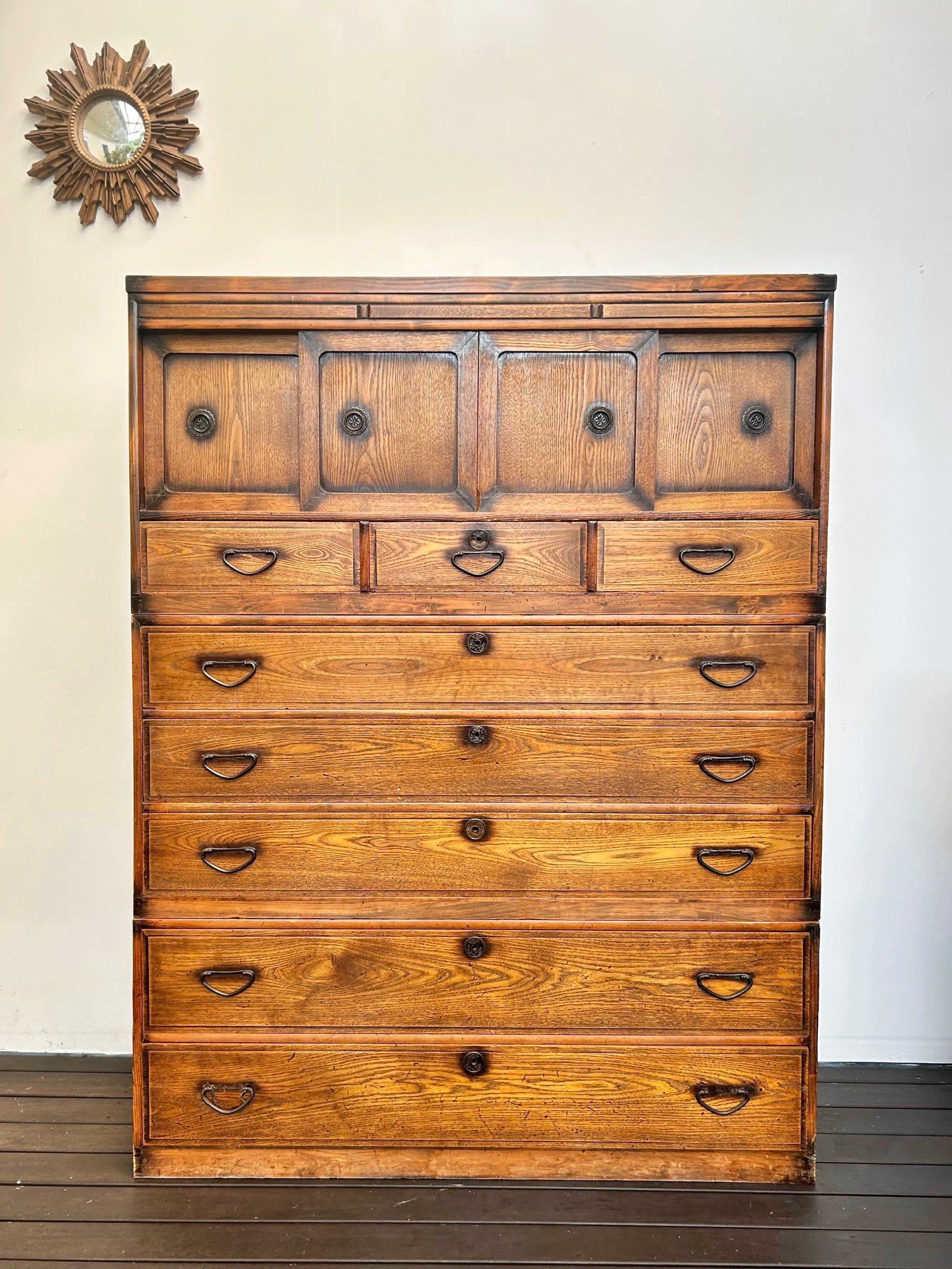 Japanese Mulberry Font Stacked Tansu Chest