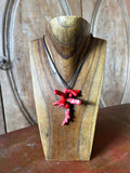 Natural Red Coral beads on leather cord necklace