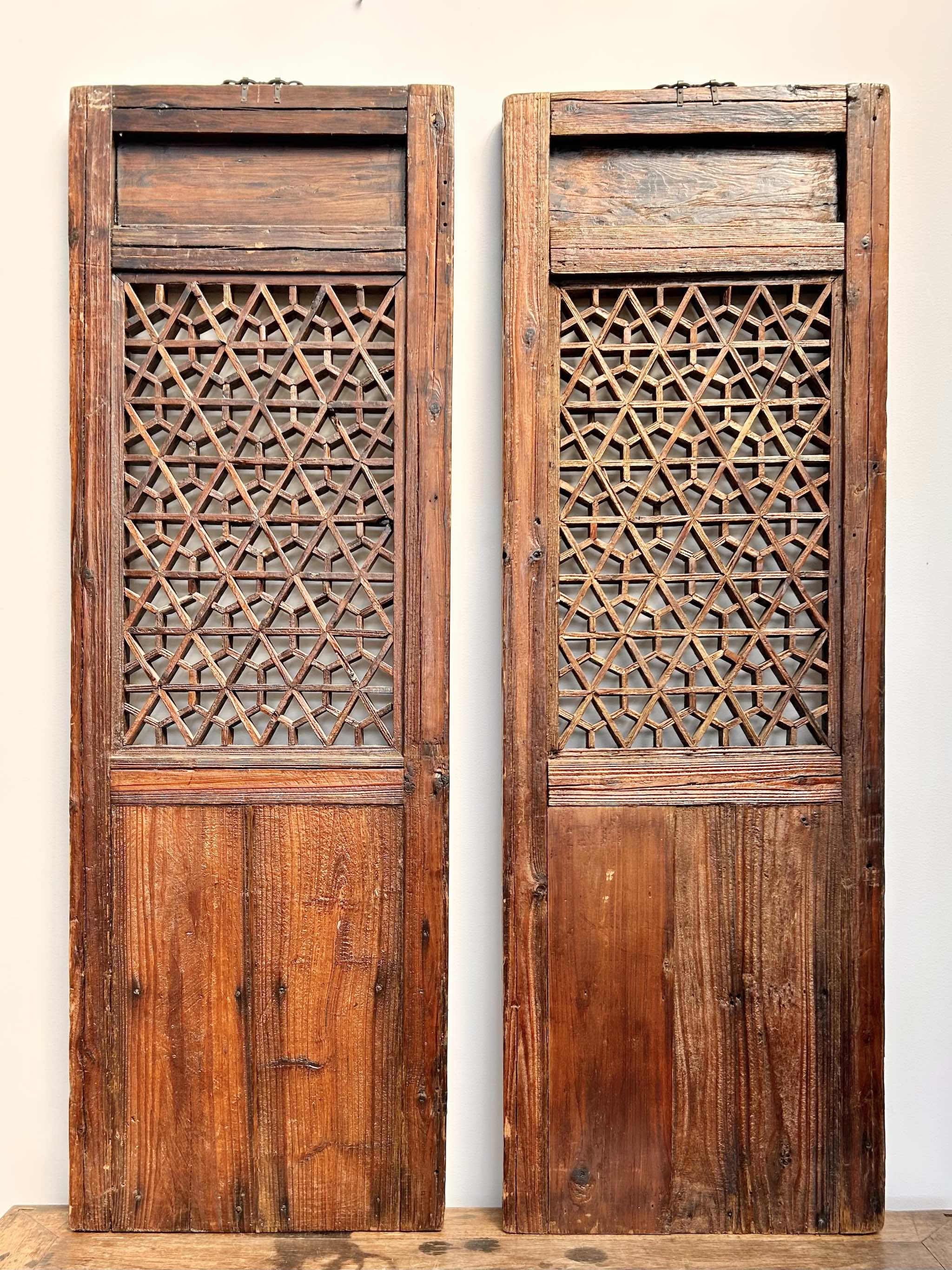 Pair Antique Chinese Elm Screens