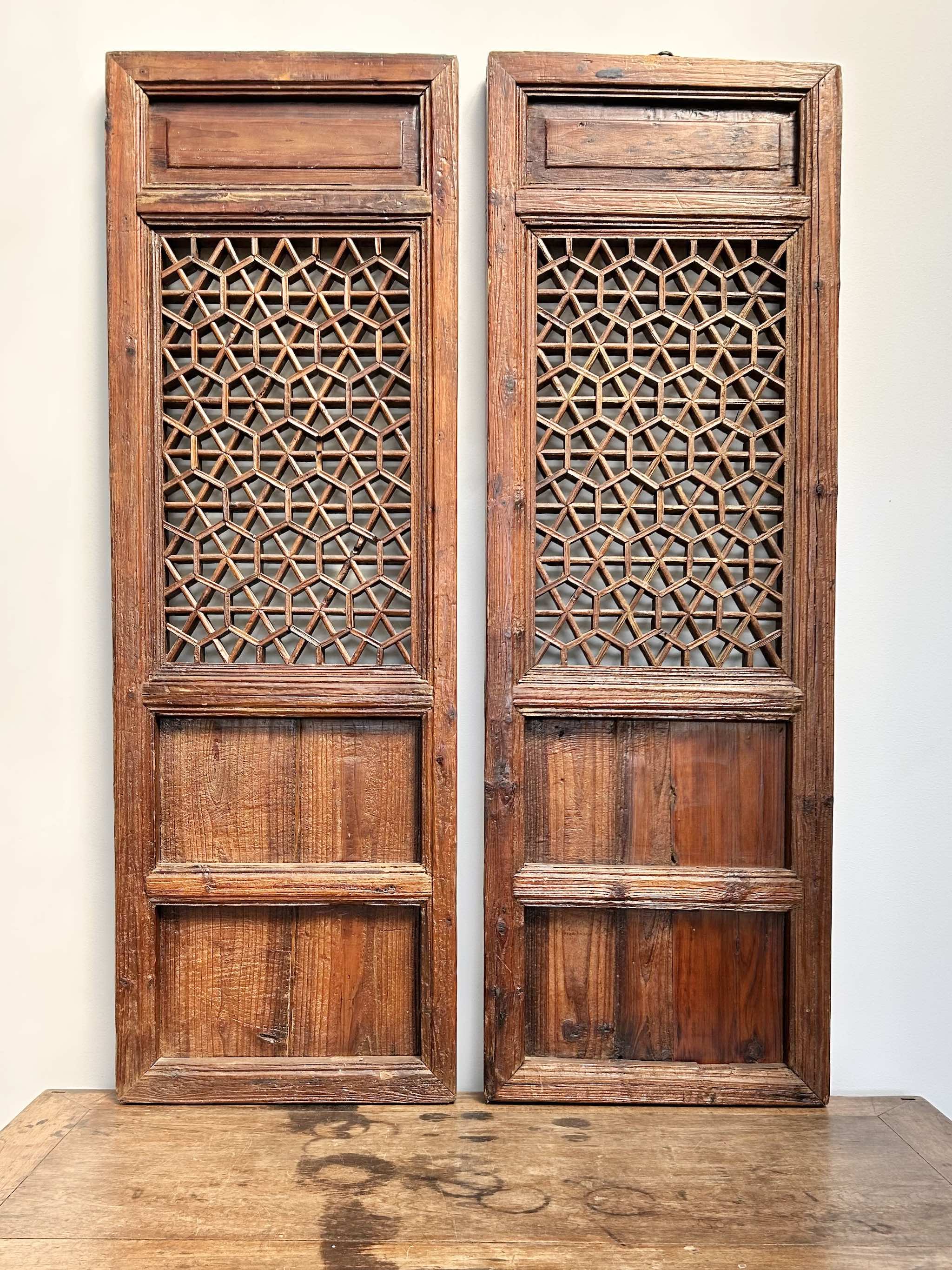 Pair Antique Chinese Elm Screens