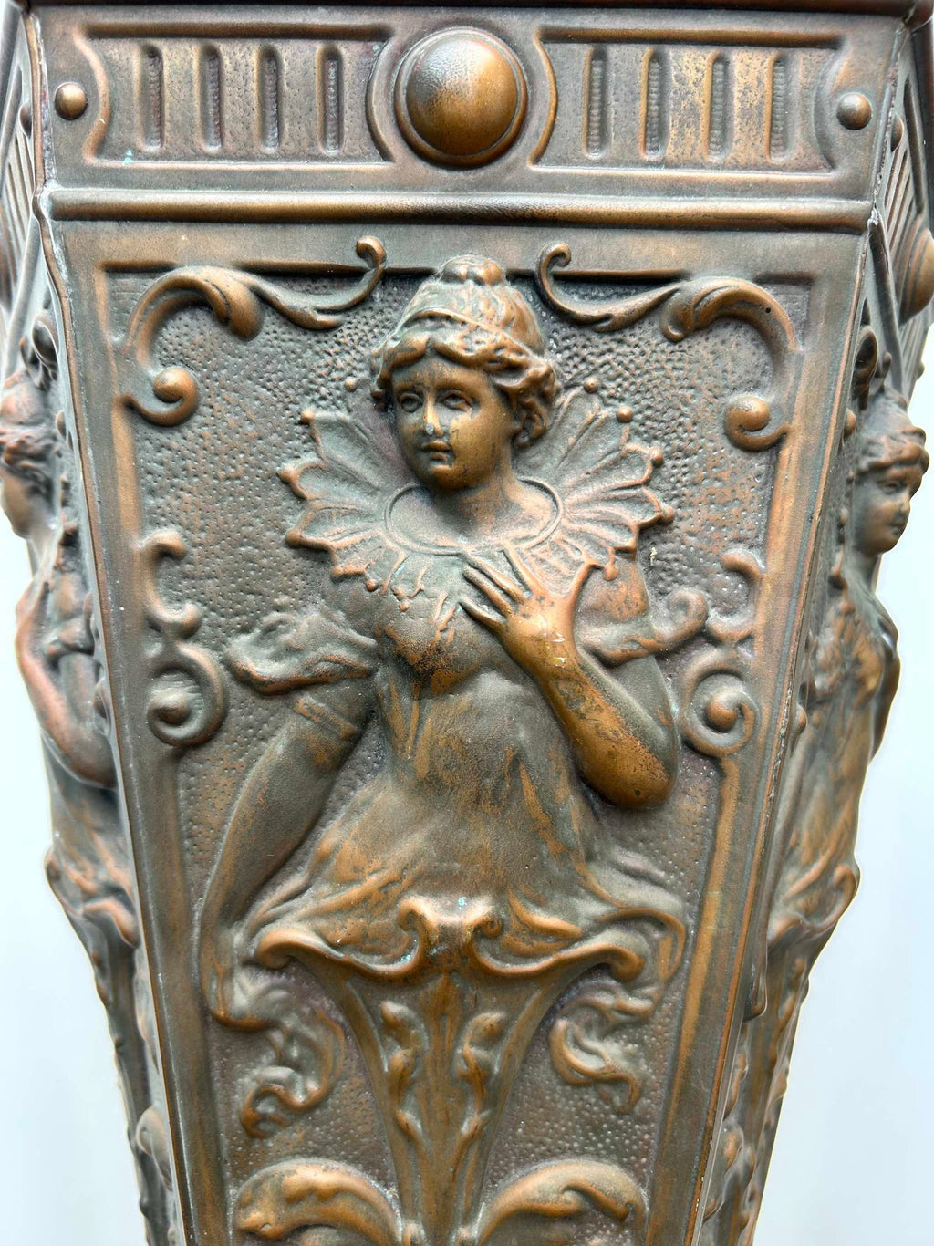 Pair Art Nouveau Repoussé Copper Wall Sconces / Vases / Torcheres