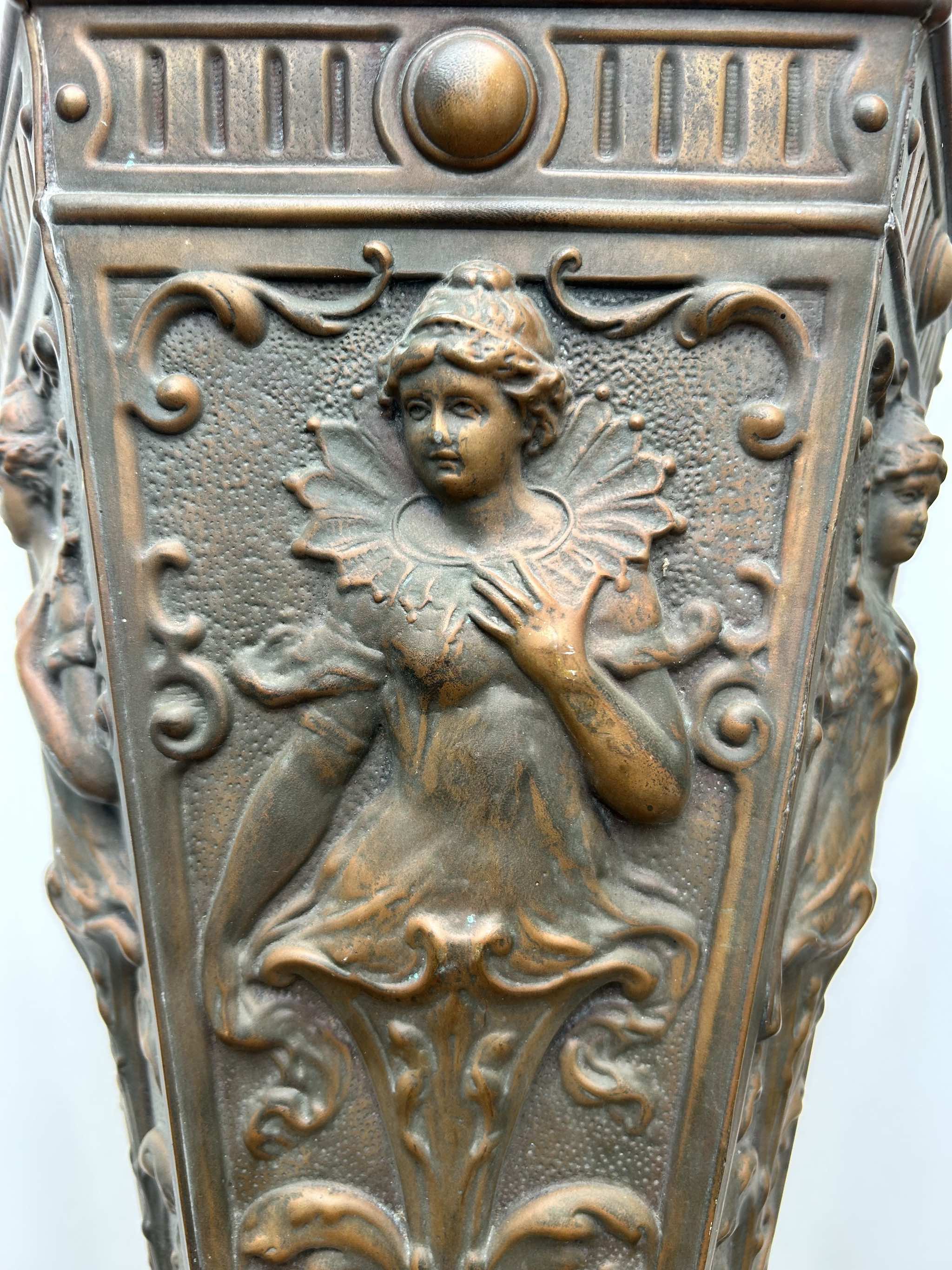 Pair Art Nouveau Repoussé Copper Wall Sconces / Vases / Torcheres