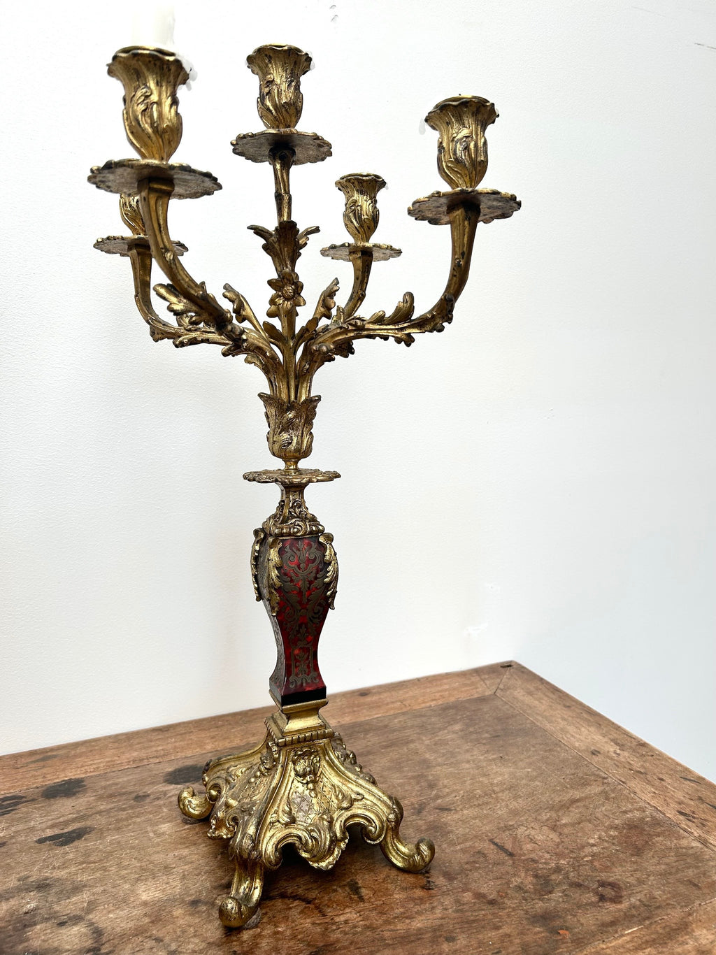 Pair French 19th century Gilt and Boulle Candelabras