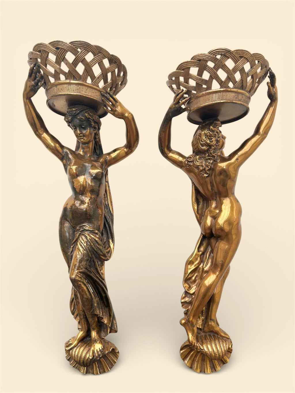 Pair antique Empire style Gilt bronze Female maiden wall sonces