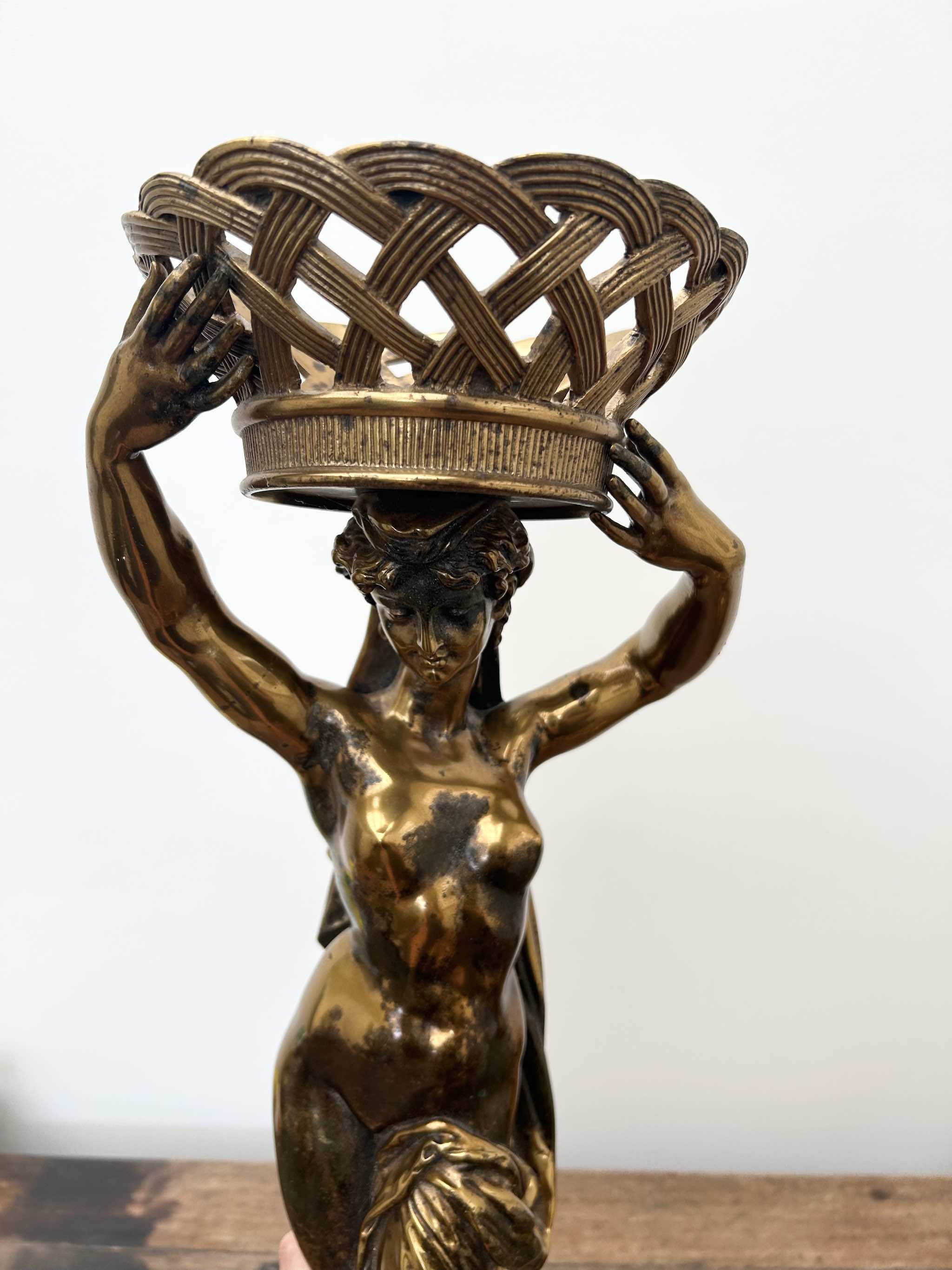 Pair antique Empire style Gilt bronze Female maiden wall sonces