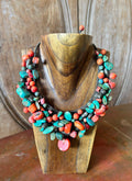 Turquoise, Red coral and Carnelian necklace