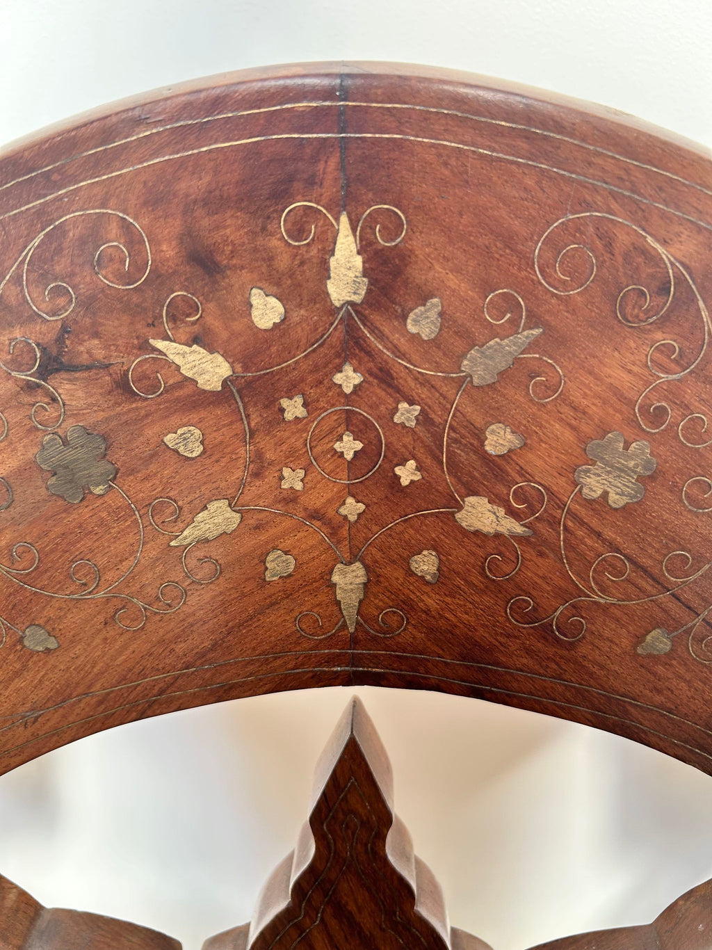 Vintage timber Savonarola Chair with brass inlay