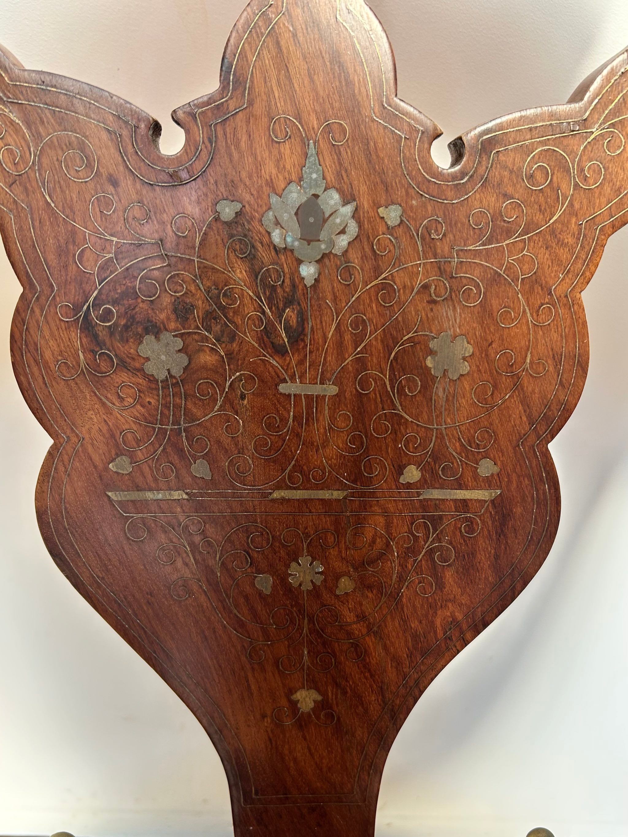 Vintage timber Savonarola Chair with brass inlay